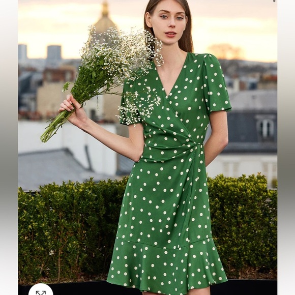 19 MOMME MULBERRY SILK POLKA DOTS PRINT RUFFLE WOMEN MINI DRESS BY GOELLA SZ8/10 - Picture 2 of 16